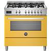 BERTAZZONI PRO96L1EGIT Cucina, Piano cottura a gas, 90 cm, 6 Fuochi, Serie Professional, Giallo, Forno elettrico, Nuova classe A