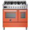 BERTAZZONI PRO96L2EART Cucina, Piano cottura a gas, 6 fuochi, 90 cm, Serie Professional, Arancio, Doppio Forno elettrico, Nuova classe A