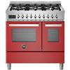 BERTAZZONI PRO96L2EROT Cucina, Piano cottura a gas, 6 fuochi, 90 cm, Serie Professional, Rosso, Doppio Forno elettrico, Nuova classe A