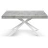 KONTE.DESIGN Tavolo CAMAIORE in legno, finitura grigio cemento e base in metallo verniciato bianco, allungabile 140x90 cm - 220x90 cm
