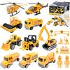 TOYABI Macchinine per Bambini, Micro Machines, Set di 18 veicoli da costruzione con dumper/aereo/blocco stradale ecc., Auto in lega pressofusa per ragazzi & ragazze dai 3 anni in su