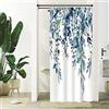 Uiiooazy Tenda Doccia Antimuffa, Uiiooazy Tenda da Doccia Piccola 90x180cm Eucalipto Foglie Blu Scuro e Verde Fiori Tende da Bagno Tessuto Lavabile Impermeabile Poliestere Tende per Vasca da Bagno con 6 Anelli
