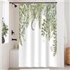 Uiiooazy Tenda Doccia Antimffa, Tenda da Doccia 120x180cm Verde Salvia Eucalipto Foglie Blu Verdi Tende da Bagno Tessuto Lavabile Impermeabile Poliestere Tende per Vasca da Bagno con 8 Anelli