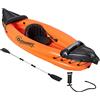 Outsunny Canoa Gonfiabile 1 Posto, Kayak con Remo in Alluminio, Pompa Gonfiaggio e Kit Riparazione, Arancione