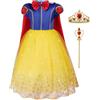 Aomig Snow Principessa Vestito, Snow Bianco Costume Principessa Carnevale Costumi con Corona e Scettro Principessa Bambina, Bianco Neve Costumi con Mantello per Ragazze Natale Halloween Cosplay,130cm
