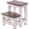 DESIGN DELIGHTS Scaletta a pedale, 46 x 37 x 37 cm (altezza x larghezza x profondità), in legno vecchio, a due livelli, scala a pioli, per uso domestico, colore: bianco naturale