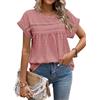 Teesho Donne Camicette Manica Corta Tuniche Elegante Swiss DOT Pizzo Trim Front Pieghevole Camicia Camicetta (Beige/S)