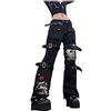 IQYU Punk Pantaloni da donna neri - Steampunk, pantaloni gotici da donna con fibbie, pantaloni cargo dritti pantaloni Grunge-Goth, pantaloni Harajuku Y2K, per adolescenti, ragazze, Y2K, pantaloni Hip Hop