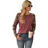 GUOCU Maglie a Manica Lunga con Stampa Leopardo da Donna,Camicette Casual,T-Shirt Girocollo con Cuciture Leopardate a Maniche Lunghe Primaverili,Elegante Pullover Top Estivo,Basica Maglietta L