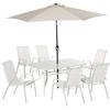 Outsunny Set da Giardino 8 Pezzi Tavolo Sedie e Ombrellone Bianco Crema