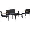 Outsunny Set 4 Pezzi Salotto da Esterni con 2 Sedie in Rattan e Acciaio Nero