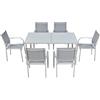 Outsunny Set da 6 Sedie con Tessuto a rete e Tavolo da Giardino in Vetro, grigio