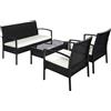 Outsunny Set da Esterno 4 Pezzi in Rattan PE con Tavolino 2 Poltrone e Divano