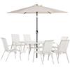 Outsunny Set da Giardino 8 Pezzi Tavolo Sedie e Ombrellone Bianco