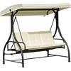 Outsunny Outusunny Dondolo Letto da Giardino 3 Posti con Tettuccio Regolabile Crema