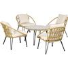 Outsunny Set da Giardino 5 Pezzi in Rattan con Tavolo Rotondo e 4 Sedie