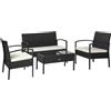 Outsunny Set da Giardino 4 Pezzi in Rattan PE con Tavolino 2 Poltrone e Divano