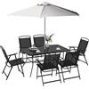 Outsunny Set da Giardino con Tavolo, 6 Sedie Pieghevoli e Ombrellone Bianco Nero