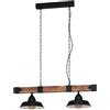 EGLO Lampada a sospensione Oldbury, lampada a sospensione vintage a due punti luce nel design industriale, lampada appesa in acciaio, nero, marrone rustico, E27, 86 cm, certificazione FSC