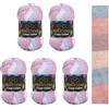 Wollbiene Crazy Cotton Batik, 5 gomitoli di lana da 100 g, 500 g, con sfumatura, 55% cotone, multicolore, per tutto l'anno (7000 azzurro, rosa, lilla)