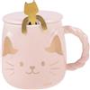 lachineuse Tazza per gatti giapponesi, tinta rosa, con coperchio e cucchiaio