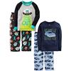 Simple Joys by Carter's 4-Piece Pajama Set (Cotton Top & Fleece Bottom) Pigiama, Blu Gorilla/Blu Marino Stampa Testo/Grigio Draghi, 4 Anni Bambino