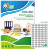 Tico Italia SL4-3620 Etichette adesive carta argento, 100 fogli A4, ovali 36x20mm, 60 etichette per foglio, adesivo permanente, stampanti laser, tipografiche e serigrafiche