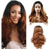 Creuost Human Hair Wig Parrucca Donna Capelli Veri Umani Body Wave Wig 4X4 T-part Lace Front wig Human Hair Wig Parrucca liscia Per le Donne Facile da Indossare Senza Colla 1B/30 Color 16 Pollice