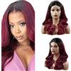 Creuost Parrucca Donna Capelli Veri Umani Body Wave 4x4 Lace Front Human Hair Wigs Parrucca di Capelli Veri da Donna Lunga con Baby Hair Creuost Human Hair Wig 1B/99j Nero Root Burgundy Hair 24 Inch