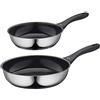 Küchenprofi COOK ROMA - Set di 2 padelle con rivestimento antiaderente senza PFAS, fondo multistrato, per induzione, 180 °C, in acciaio inox, bordo alto, Ø 24 e 28 cm
