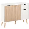 HOMCOM Mobiletto Multiuso con Cassetto e Armadietti, Credenza Stile Nordico in Legno per Camera, Soggiorno, Studio, 90x30x72 cm, Bianco e Color Legno