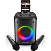 Vocal-Star VS-275, Impianto per karaoke con Bluetooth, 2 microfoni senza fili, altoparlante da 60w, effetti di luci, registrazione delle canzoni, ricaricabile