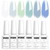 Vishine Jelly Blue Green Teal Gel Nail Polish Set of 6 colors Translucent Crystal Blue MintGreen Gel Polish Set Soak Off Nude Nail Gel Polish Manicure DIY Home Gifts for Women 8ml