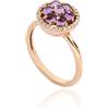 GOLD ART Anello in oro rosa con ametista e diamanti