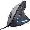 Trust Verto Mouse Verticale Cablato, Mouse Ergonomico con Filo, 1000/1600 DPI, Cavo USB 1,5 m, Illuminazione LED, 6 Pulsanti per PC, Computer, Portatile, Mac - Nero