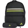 adidas Classic Horizontal 3-Stripes Backpack, Borsa Unisex, Black/Solar Slime, One Size