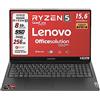 Lenovo Notebook Lenovo Ryzen 5 7520U QuadCore fino a 4,3GHz in burst mode, Svga AMD RADEON, Display da 15,6 FullHD, DDR4 8 GB, SSD da 256 Gb, Wi-Fi, Bt, Webcam, Win 11 Pro, Suite Office, Pronto all'Uso