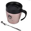 Tiiyee Tazza da Caffè, Tazzine Caffè Prova di Perdite Isolata Termica Scalda Tazze Acqua Termos in Acciaio Inossidabile Beuta Thermos Viaggio Cucchiaio Coperchio Scorrevole Manico 330 ML (Oro Rosa)