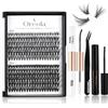 Oreola Kit di extension per ciglia, 240 ciuffetti di ciglia con fissaggio e guarnizione, applicatore e rimozione ciglia singole da 8-16 mm, facili da usare (mix 30D + 40D, curvatura a D)