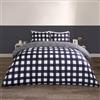OHS Set di biancheria da letto a quadretti per letto singolo, reversibile, motivo scozzese, con federa, super morbido, lussuoso, decorativo, per letto singolo, blu navy