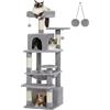 PAWZ Road Grande albero per gatti da 136 cm, torre per gatti di grandi dimensioni, condominio per gatti con tiragraffi e cuscinetti rivestiti in sisal, 2 posatoi imbottiti, doppio condominio e cestino