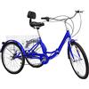 Areao 24 pollici triciclo per adulti, bicicletta pieghevole a 7 marce, con schienale e cestino, acciaio ad alto tenore di carbonio, altezza regolabile per adulti, anziani e principianti (blu)