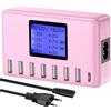 ORIEMAC Stazione di ricarica USB 60W 8 porte Hub di ricarica USB 12A Stazione di ricarica USB con display LCD per più dispositivi, Caricabatterie intelligente da tavolo con hub USB C per iPhone (Rosa)