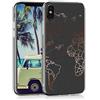 kwmobile Custodia Compatibile con Apple iPhone X - Cover Silicone TPU - Protezione Posteriore - Travel & Explore oro rosa/trasparente