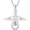 FJ Collana Angelo Custode Donna Argento 925 Collana con Ciondolo Ottobre Pietra Portafortuna Tormalina Rosa Gioielli Regalo per Donna