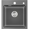 KINKIBOS Piccolo lavello in acciaio inox 304, nero, grigio, 40 x 45 cm, lavello da incasso con foro per rubinetto e troppopieno (senza sifone), lavello da cucina, 1 vasca, rettangolare, lavello da