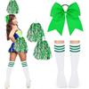DPKOW Accessori per Costumi da Cheerleader per Ragazze Donna Carnevale Vestito Accessori PON PON Cheerleader, 1 Paio di Pompon da Cheerleader + Un Fiocco per Capelli Verde + 1 Paio di Calzini a Righe