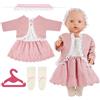 Aolso Vestiti per Bambole New Born Baby Doll, Abiti 35-45cm Set Rosa, 1 Gonna con Bretelle, 1 Giacca e Foulard Rosa, 1 Paio di Calzini Beige, 1 Gruccia