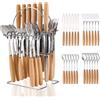 Wekity Set di posate per 6 persone, 24 pezzi, set di posate Cutlery, con coltello, forchetta, cucchiaio con manico in legno ispessito, posate da cucina, posate in acciaio inox, lavabili in