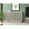 Dmora - Credenza Aneto, Madia da salotto, Buffet da soggiorno a 3 ante e 1 cassetto, 100% Made in Italy, 134x35h87 cm, Bianco e Cemento